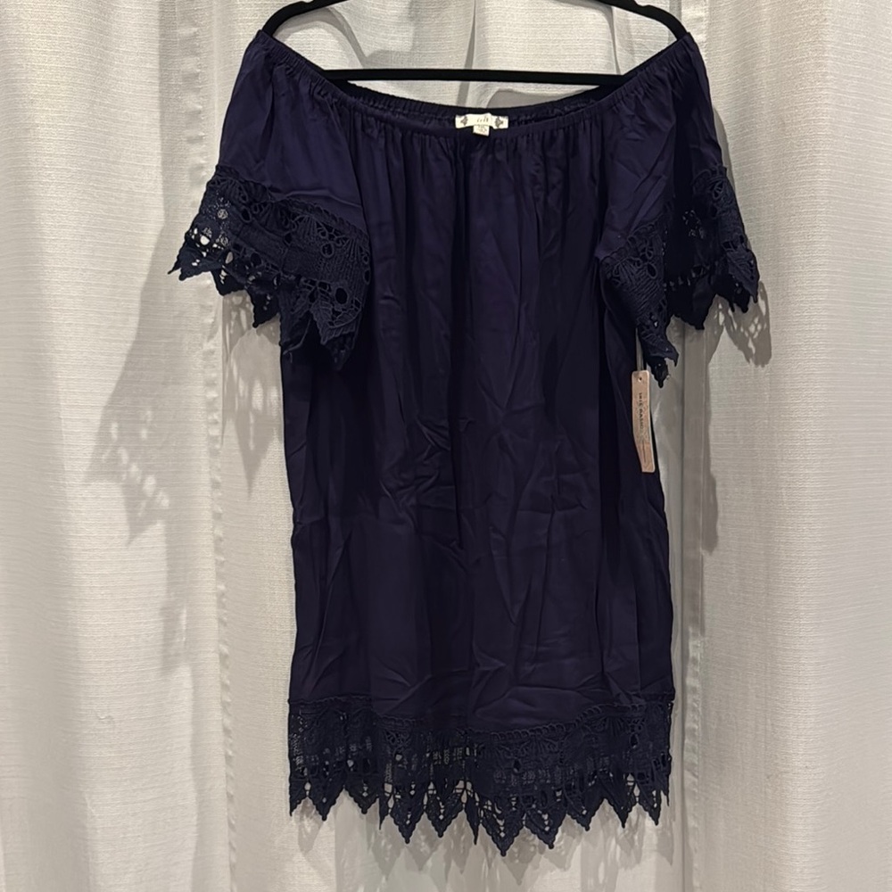 Iris Navy Blue Off-Shoulder Lace Embellished Dress 1X - NWT